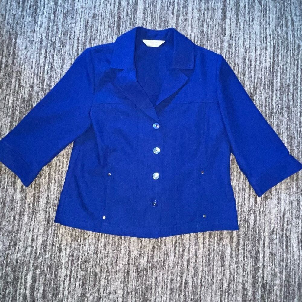 Allison Daley Womens Blazer Size 8P Blue Notch Lapel 3/4 Sleeves Button Front‎